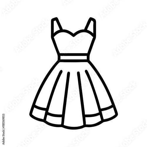 tulle dress icon, dress line art, dress vector - simple black line art icon of tulle dress perfect for logos, and dress-themed designs.