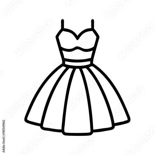 tulle dress icon, dress line art, dress vector - simple black line art icon of tulle dress perfect for logos, and dress-themed designs.