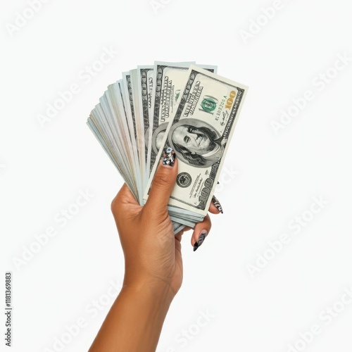 hand with dollars isolated on white background