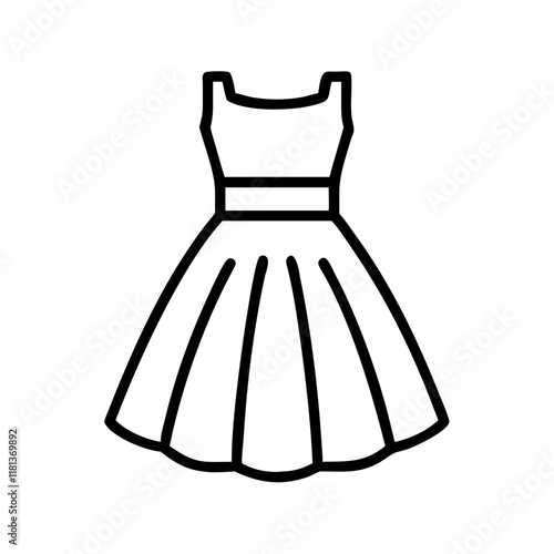 tulle dress icon, dress line art, dress vector - simple black line art icon of tulle dress perfect for logos, and dress-themed designs.