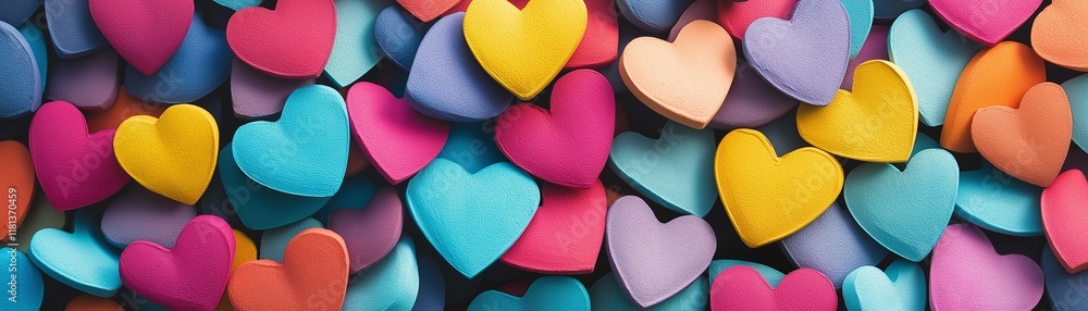Obraz premium A close-up of a collection of brightly colored heart shapes. 