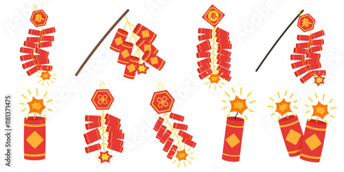 Cute firecrackers illustration for lunar new year set collection.