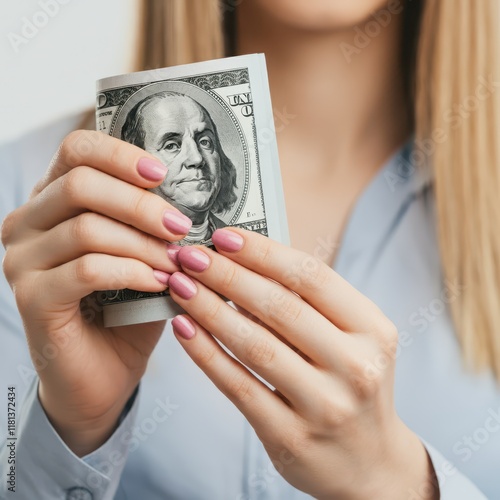 hand with dollars isolated on white background