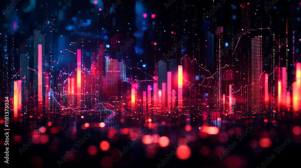 Fototapeta premium Cyberpunk Cityscape: Digital Architecture and Data Streams