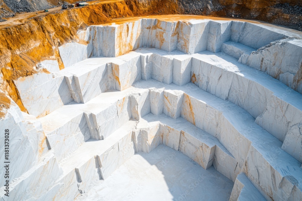 Fototapeta premium Detailed View of Industrial Stone Cutting in a Quarry Landscape