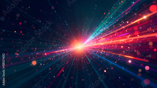 Obraz na płótnie Abstract background. A galaxy decorated with numerous bright lights coming from its core and diverging in different directions. w salonie