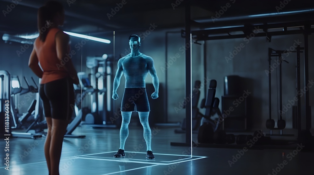 Fototapeta premium An AI-powered personal trainer guiding a workout session via hologram.