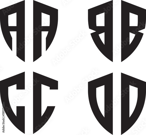 Initial A,B,C,D monogram letter  shield  shape logo design template