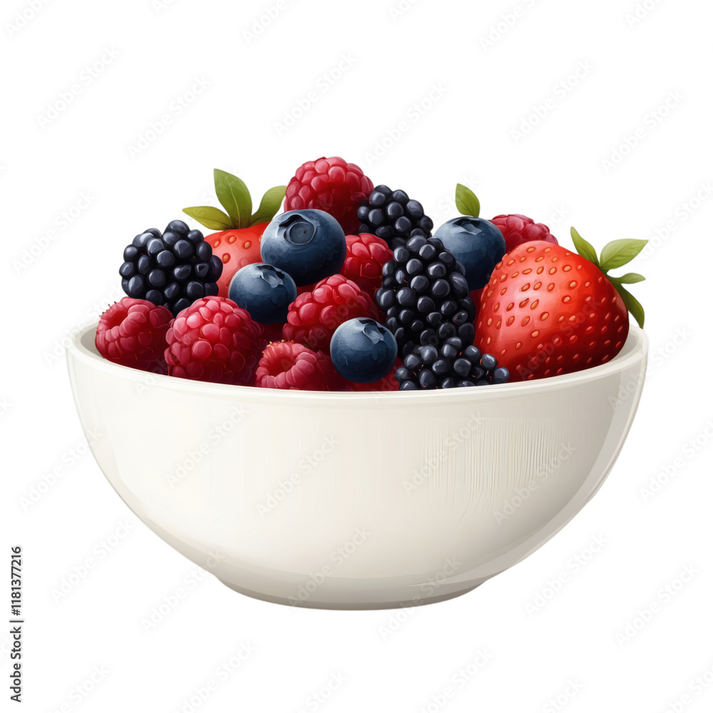 white bowl with fresh berries isolated on white transparent background white bowl with fresh berries isolated on white transparent background