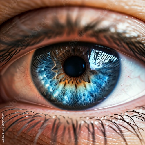 close-up photography captures the mesmerizing detail of an human's eye, with a special focus on the intricate iris.