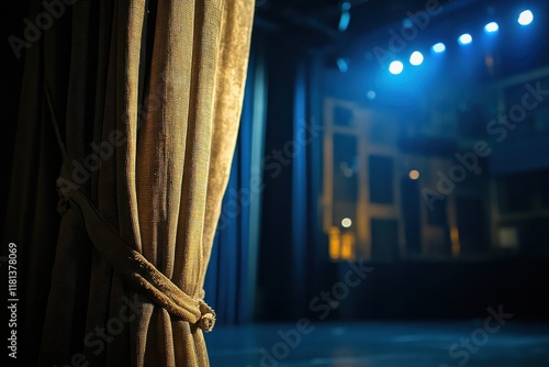 Soft Lighting on Old Stage with Tied Curtain