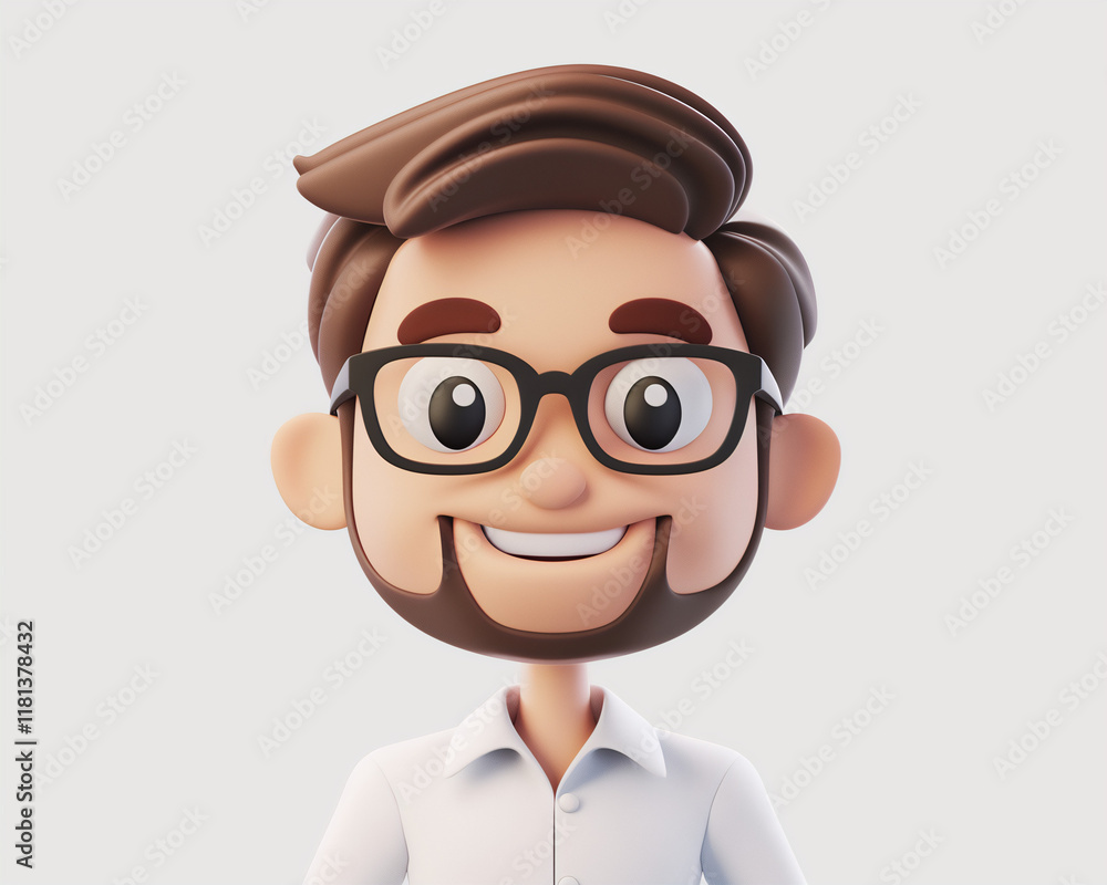 Happy Cartoon Character Illustration of Smiling Man with Glasses in White Shirt, Ideal for Business and Lifestyle Concepts Happy Cartoon Character Illustration of Smiling Man with Glasses in White Shirt, Ideal for Business and Lifestyle Concepts