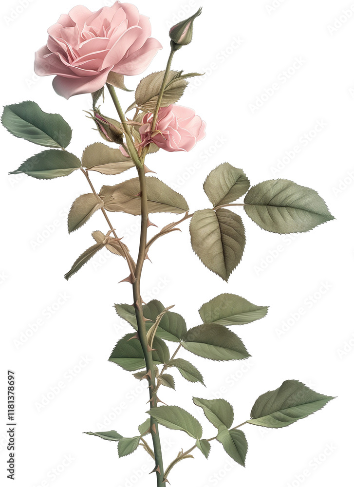 Fototapeta premium Rose Plant ClipArt illustration - Rosa Flower PNG, China rose isolated 