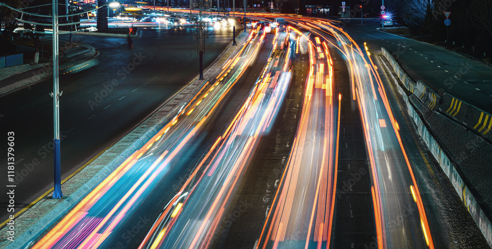 Car traffic light at night city. Car traffic light at night city.