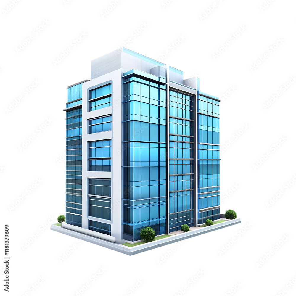 Modern glass building isolated on a transparent background, in PNG format Modern glass building isolated on a transparent background, in PNG format