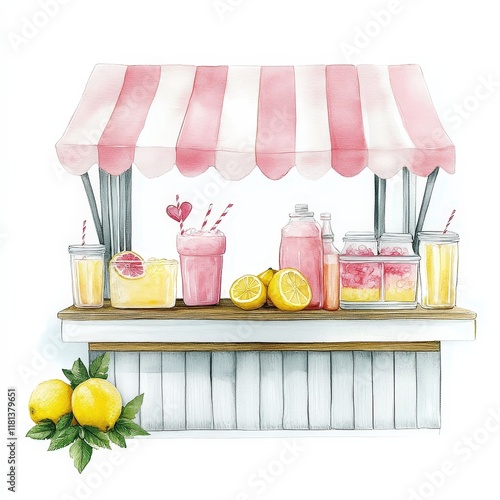 Charming Lemonade Stand with Pink Stripes and Fresh Lemons