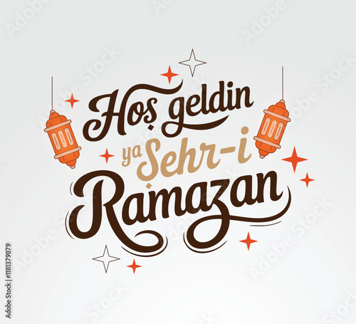 Hoş geldin ya şehri Ramazan tipografi. Translation: Welcome to Ramadan, typography design