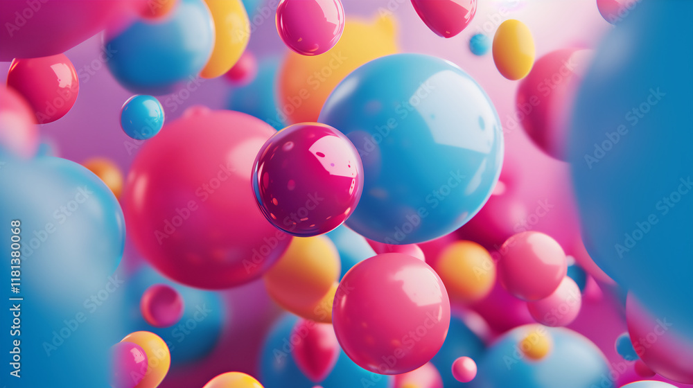 Vibrant 3D Illustration of Colorful Floating Spheres in Abstract Pink and Blue Background Vibrant 3D Illustration of Colorful Floating Spheres in Abstract Pink and Blue Background