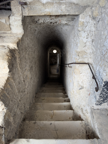Tunnel in a Medieval Castle with Stone Walls