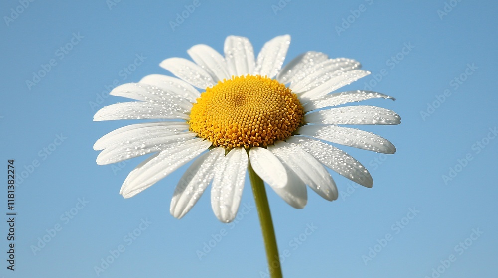 Dewy chamomile flower against a blue sky. Dewy chamomile flower against a blue sky.