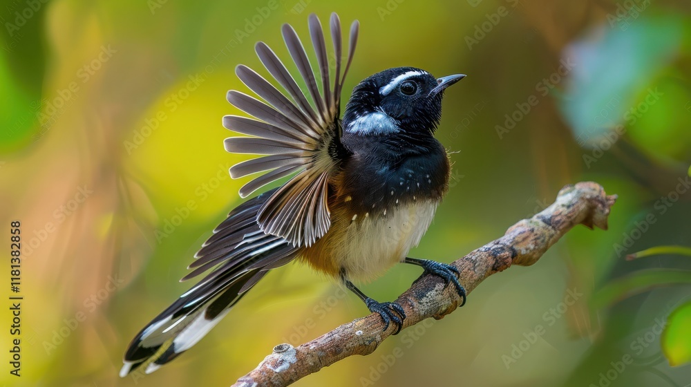 Obraz premium Malaysian Pied Fantail Rhipidura javanica The tail fan is a cute, fluffy fan.
