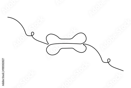 Dog bone continuous one line drawing with outline vector illustration