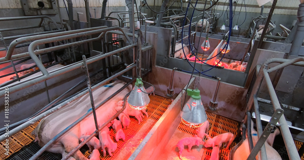 Sows fatten piglets. Breeding and fattening pigs on the farm .