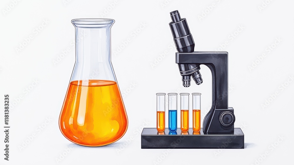 Laboratory Equipment with Beaker and Microscope in Bright Design Laboratory Equipment with Beaker and Microscope in Bright Design