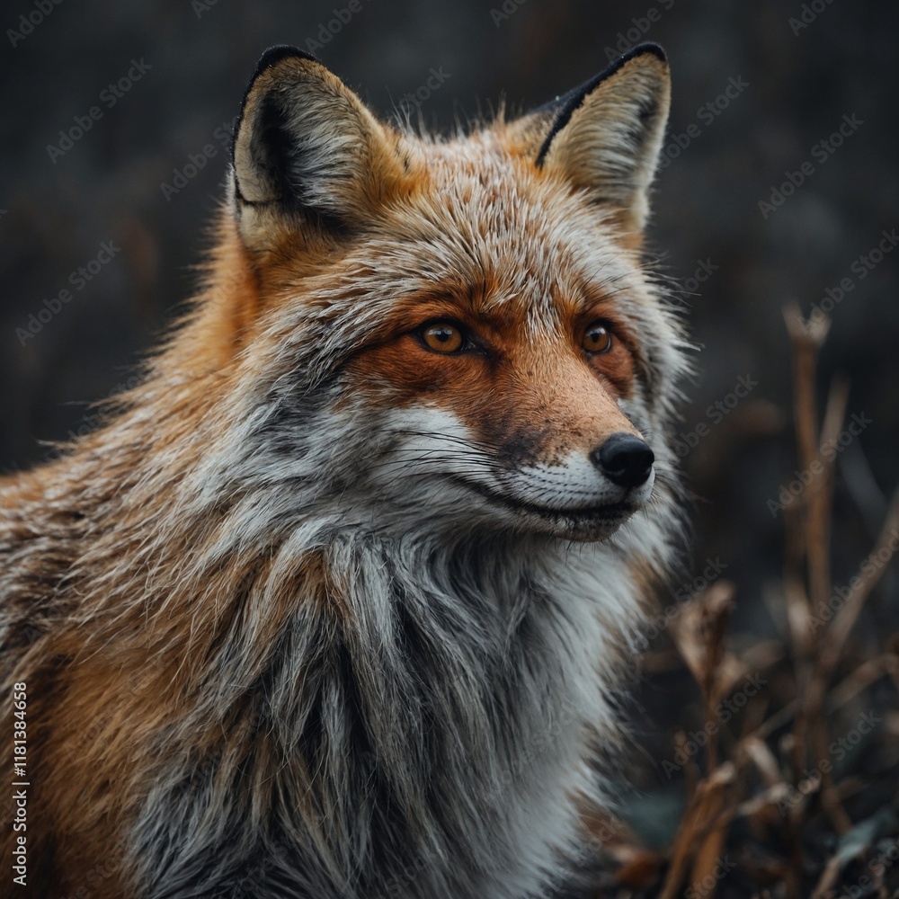 An elderly fox with gray fur. An elderly fox with gray fur.