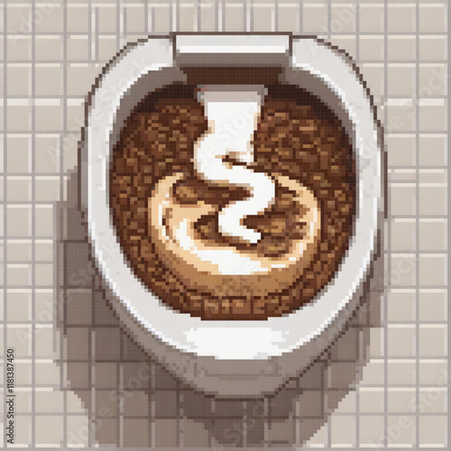 Pixel art of a steaming cup of coffee with S on the side