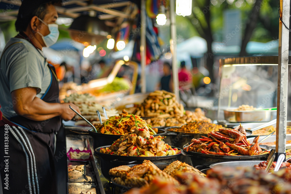 Street food fair market, traditional fastfood photo generated with AI Street food fair market, traditional fastfood photo generated with AI