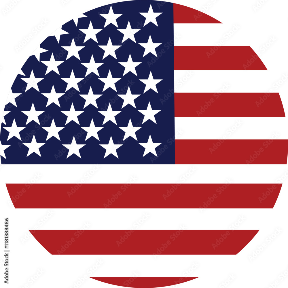 Fototapeta premium Circular USA Flag Icon with Red and Blue