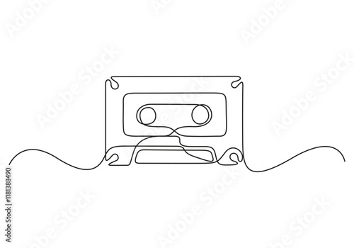 Cassette tape continuous one line drawing vector illustration