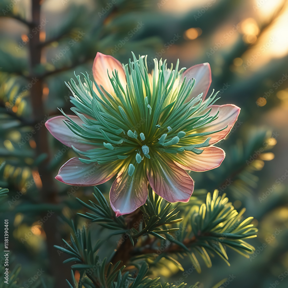 Spruce flower is blooming beautifully in the morning, created by generative ai Spruce flower is blooming beautifully in the morning, created by generative ai