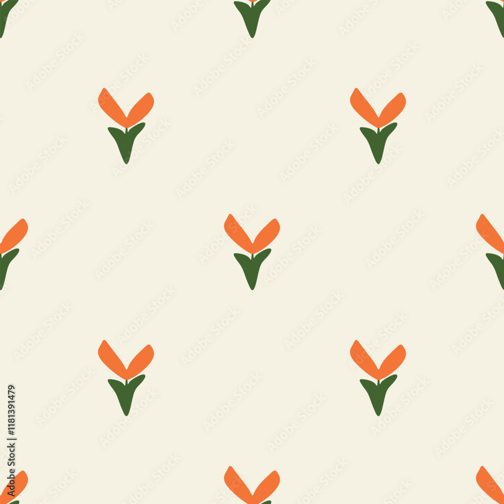seamless simple orange tulip flowers pattern background