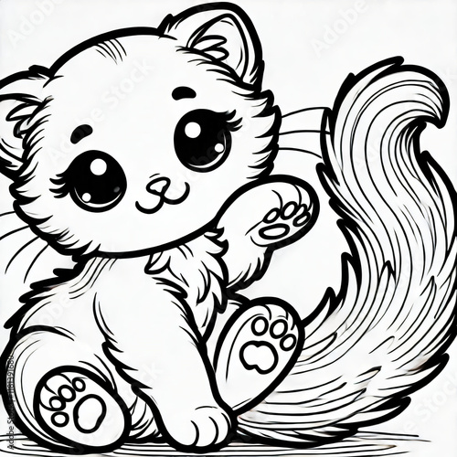 Black white lineart coloring book, cute animal character. easy coloring page for kids and adults. 