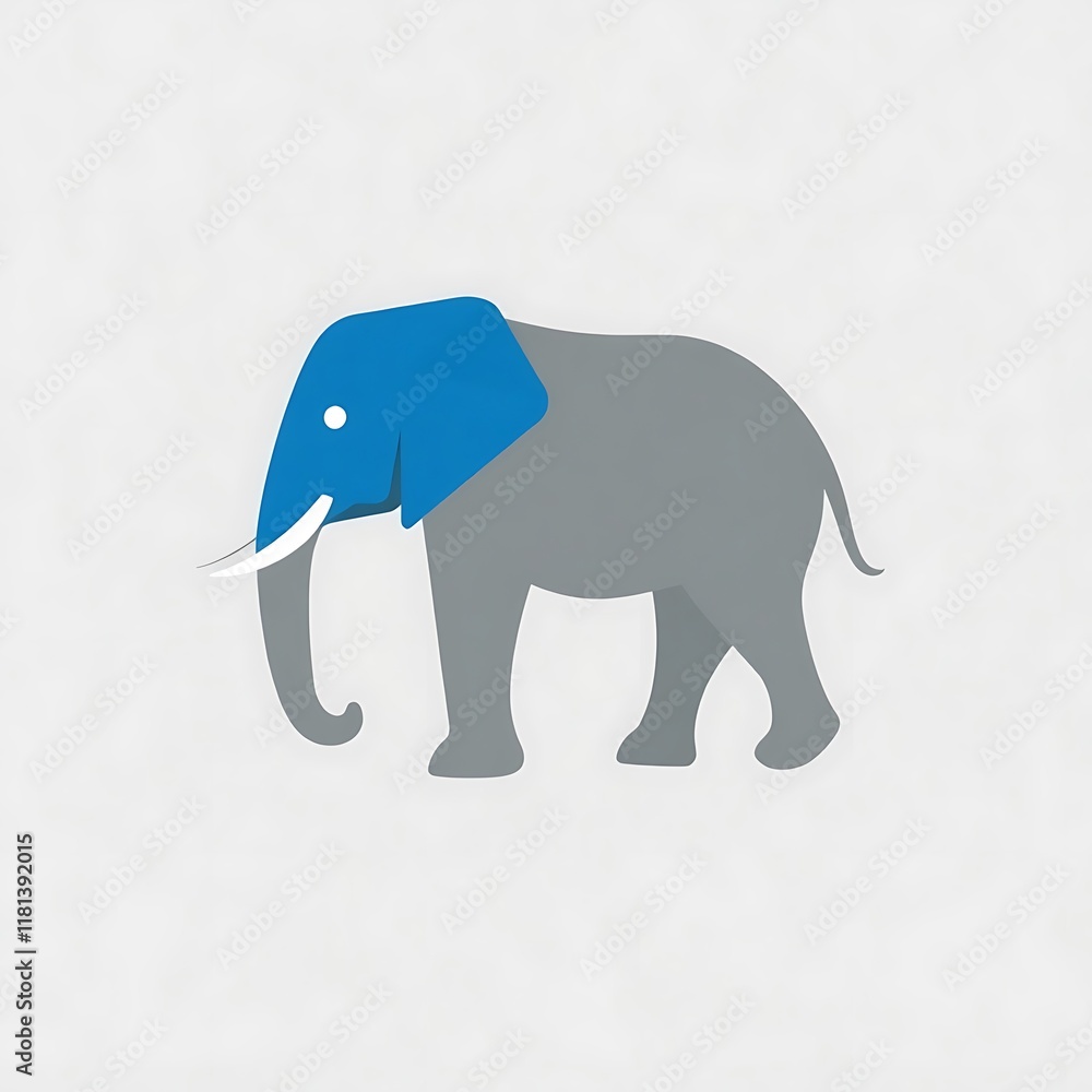 Fototapeta premium Blue Hat Elephant: A minimalist illustration of an elephant wearing a blue hat, symbolizing strength, wisdom, and a playful touch of color. 