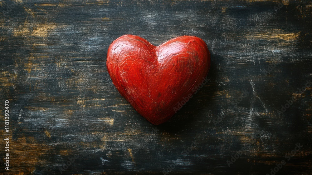 Red Wooden Heart on Dark Rustic Background: A Symbol of Love and Affection Red Wooden Heart on Dark Rustic Background: A Symbol of Love and Affection