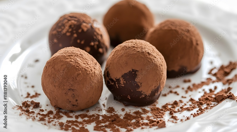 Closeup of homemade chocolate truffles with nuts on a plate, a delicious and gourmet dessert, perfect for a sweet treat or snack Closeup of homemade chocolate truffles with nuts on a plate, a delicious and gourmet dessert, perfect for a sweet treat or snack