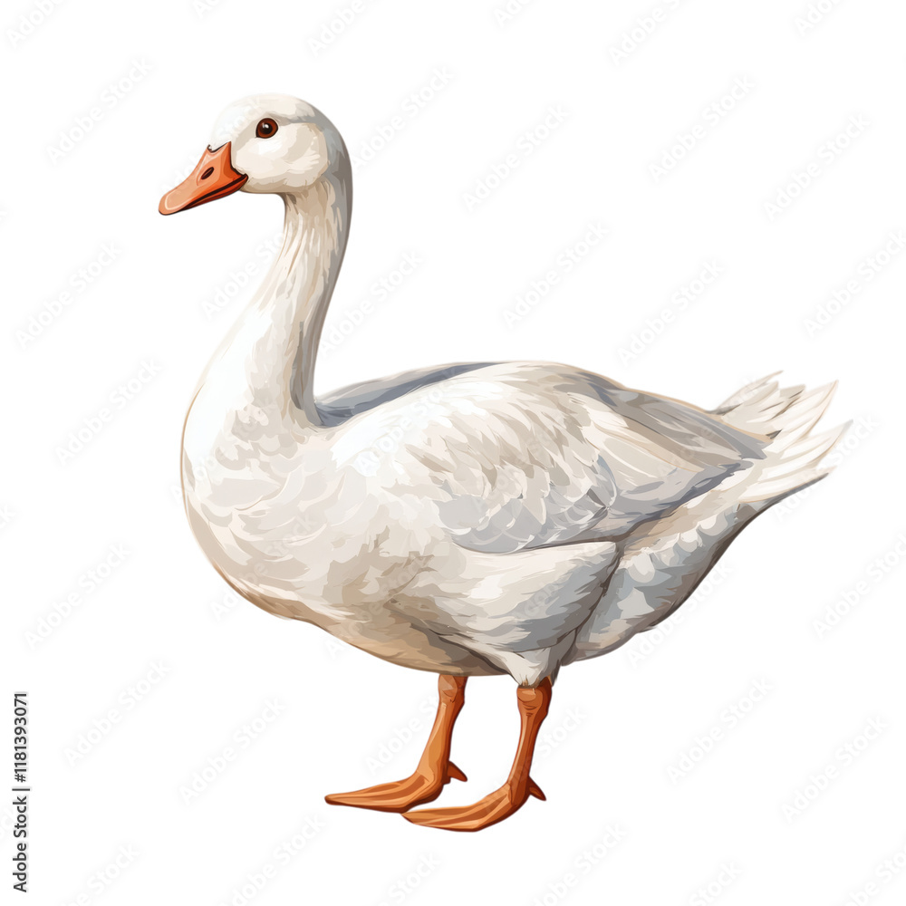 White domestic goose isolated on white transparent background White domestic goose isolated on white transparent background