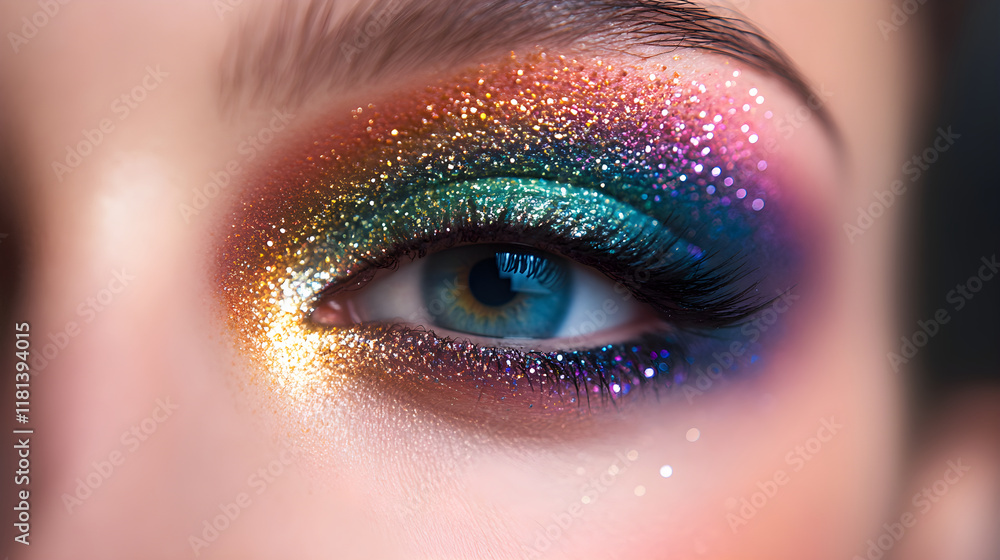 Ethereal Allure: Enchanting Rainbow Gradient Eyeshadow with Glitter Accents Ethereal Allure: Enchanting Rainbow Gradient Eyeshadow with Glitter Accents