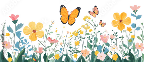PNG Spring flowers and butterfly border butterflies art invertebrate.