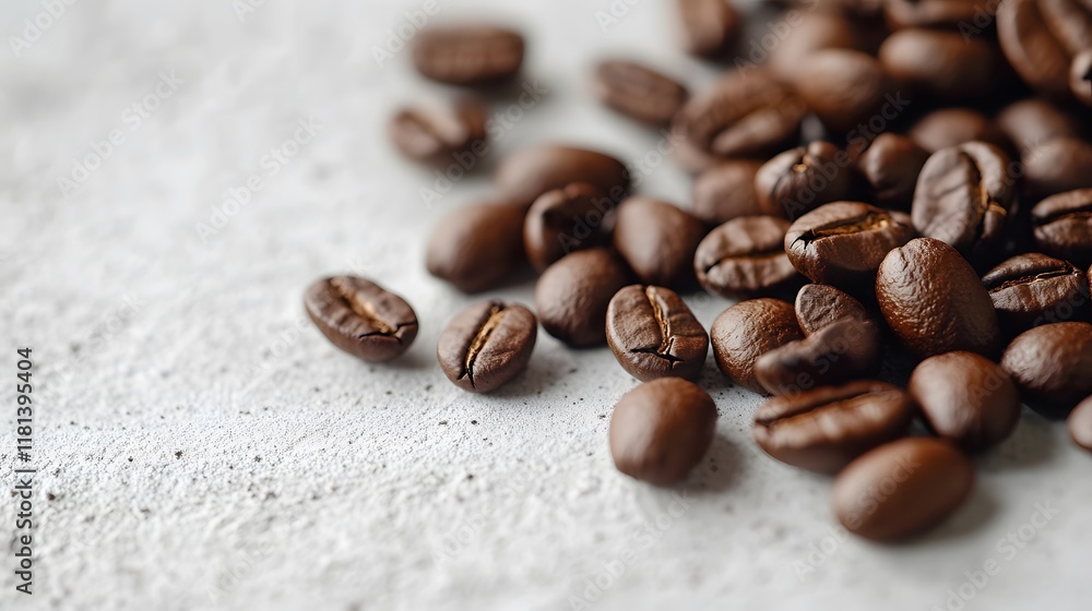 Naklejka premium Closeup of roasted coffee beans with a dark rich aroma, featuring a natural grain texture and hints of chocolate and spice, isolated on a white background
