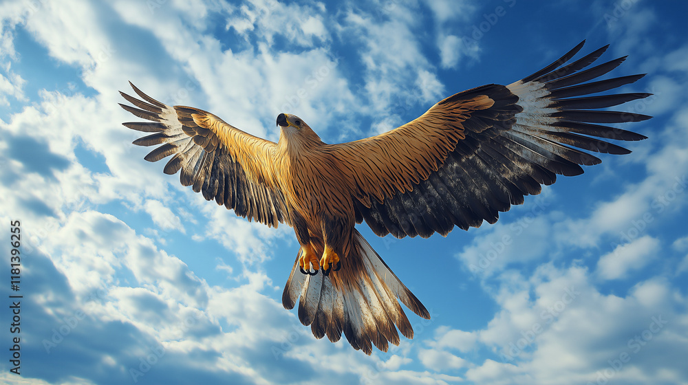 Obraz premium Wedge-tailed eagle soaring through the sky over Australian landscape during daylight