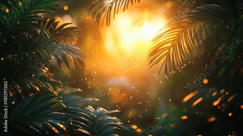 Wallpaper Mural Golden Hour in the Tropical Paradise: Sunlit Rainforest at Dawn Torontodigital.ca