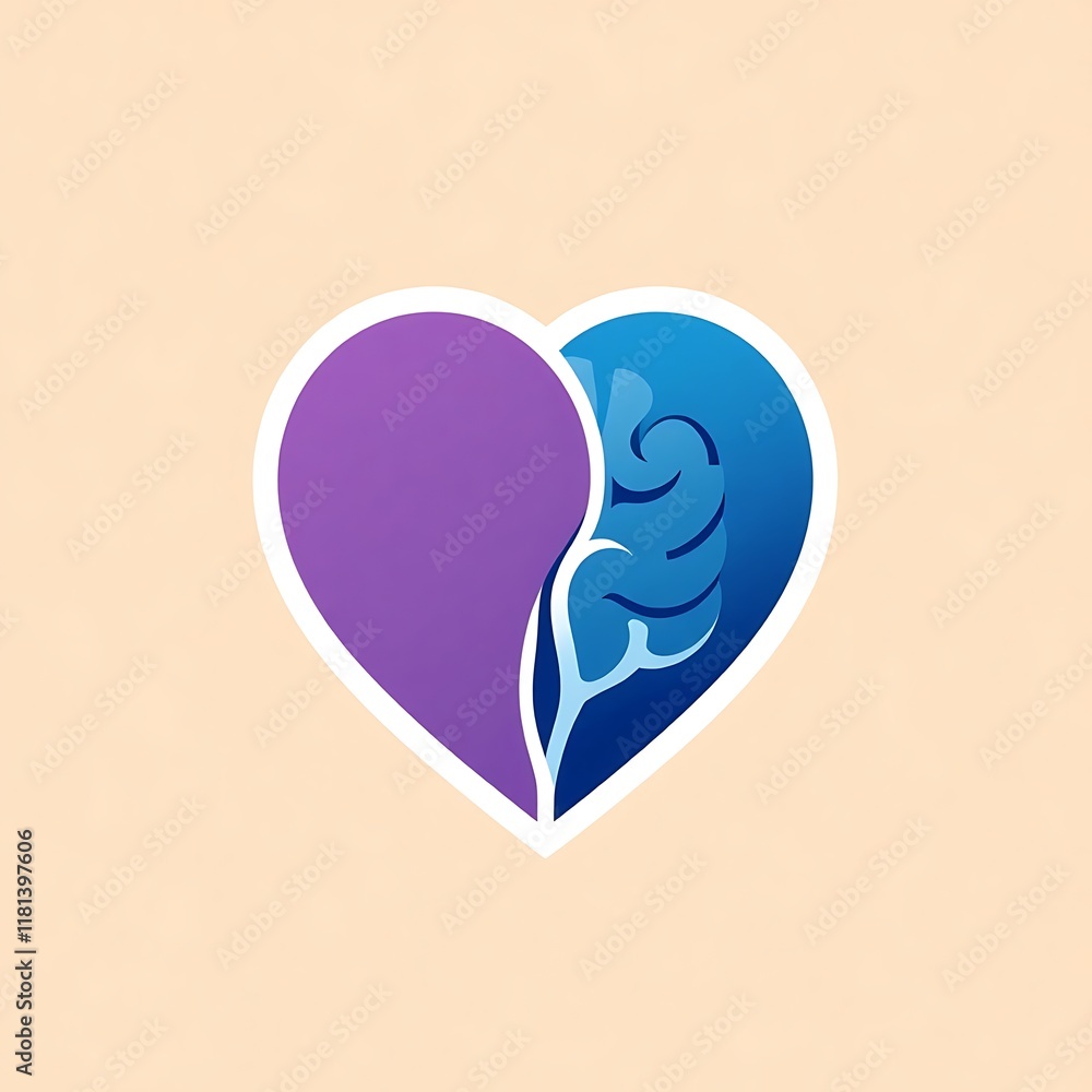 Heart and Mind: A vibrant abstract symbol, a heart with a brain, representing the powerful connection between logic and emotion. A perfect visual for healthcare, therapy, mental health. Heart and Mind: A vibrant abstract symbol, a heart with a brain, representing the powerful connection between logic and emotion. A perfect visual for healthcare, therapy, mental health.