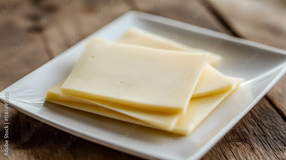 Cheese slices on a wooden board with fresh dairy ingredients for a tasty breakfast or appetizer Cheese slices on a wooden board with fresh dairy ingredients for a tasty breakfast or appetizer