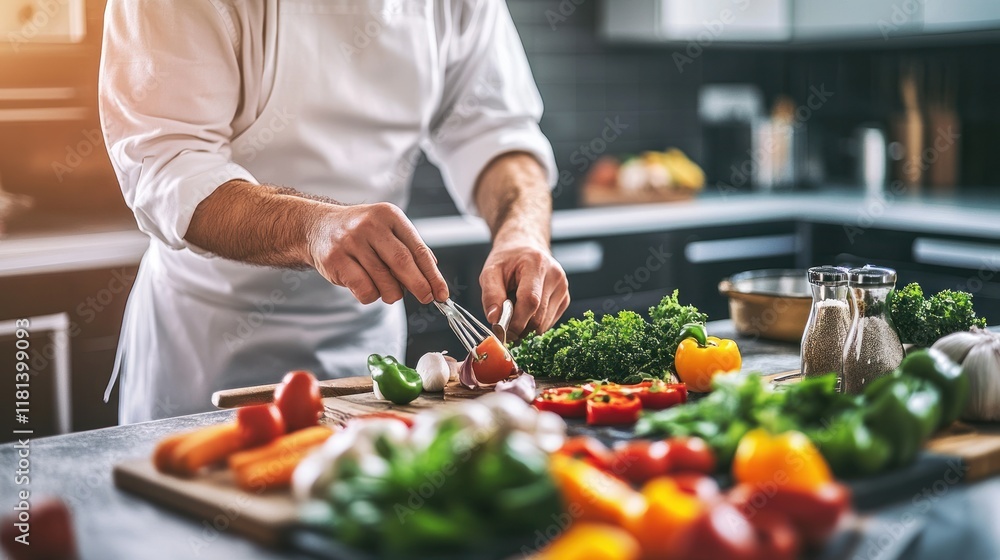 Culinary Artistry: A Chef's Precision with Vibrant Vegetables Culinary Artistry: A Chef's Precision with Vibrant Vegetables