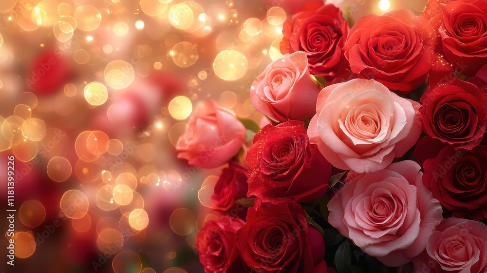 Seamless Pattern Background of Red and Pink Roses with Heart Shapes Seamless Pattern Background of Red and Pink Roses with Heart Shapes