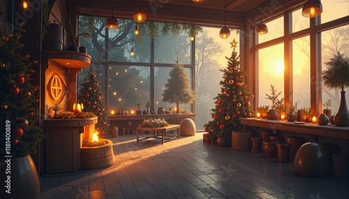 Wallpaper Mural A room with a fireplace and a Christmas tree Torontodigital.ca